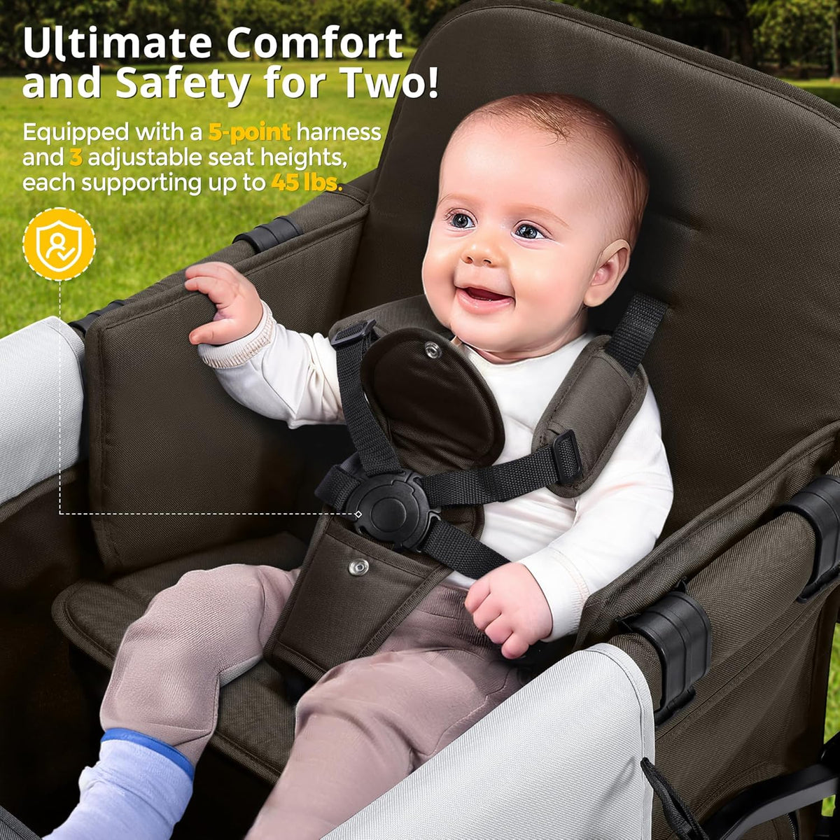 Stroller Wagon for Kids, Wagon Stroller Toddlers 2 Seaters, All-Terrain Baby Wagon Outdoor with Canopy, Parent Organizer, Adjustable Handle & Pull Bar for Infants and Toddlers, Gray