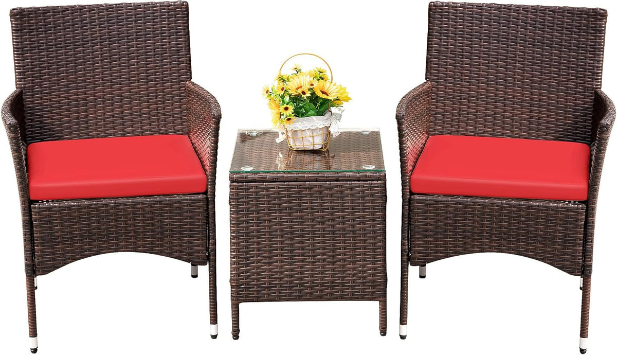 Devoko Patio Porch Furniture Sets 3 Pieces PE Rattan Wicker Chairs with Table Outdoor Garden Furniture Sets (Brown/Beige)