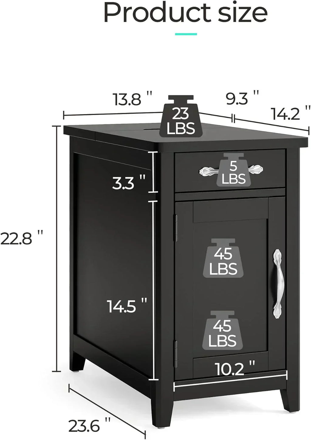 Farmhouse End Table Narrow Side Table Small Nightstand