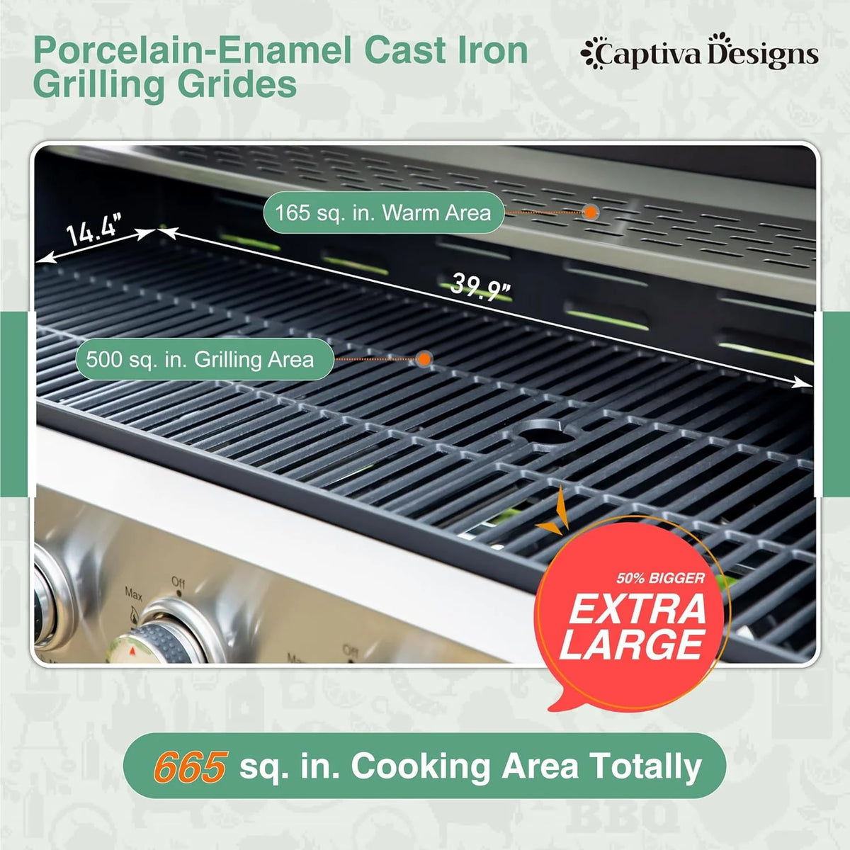 Captiva Designs 4-Burner Propane Gas BBQ Grill with Side Burner & Porcelain-Enameled Cast Iron Grates, 42,000 BTU Output Stainless Steel Grill for Outdoor Cooking Kitchen and Patio Backyard Barbecue