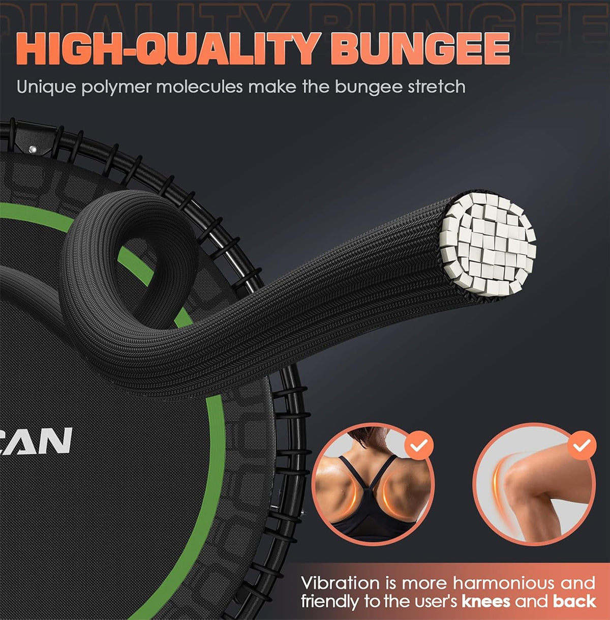 BCAN 450/550 LBS Foldable Mini Trampoline Fitness Trampoline Bungees Adjustable Foam Handle