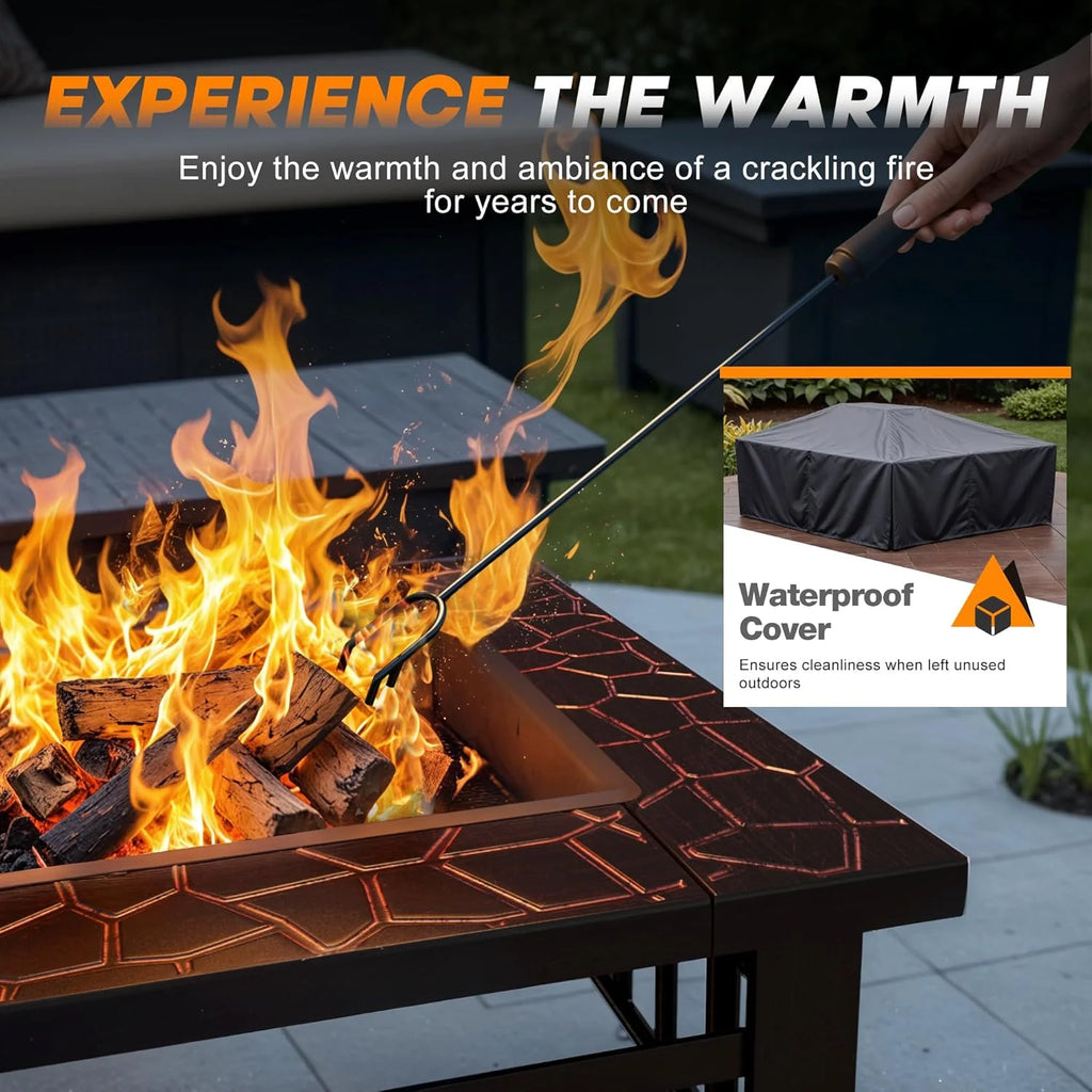 Devoko Outdoor Fire Pit, 32 Inch Firepit Table Metal Outdoor Fireplaces with Waterproof Cover for Outside Patio Camping