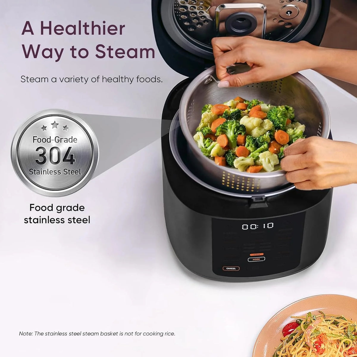 COSORI Rice Cooker 10 Cup, 24h Keep Warm, 18 Functions Fuzzy Logic Rice Maker with Stainless Steel Steamer Basket, Sauté, Slow Cooker