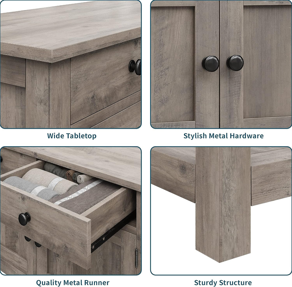 Farmhouse style console table coffee bar, entry table with storage rack, sofa table buffet sideboard