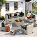 UDPATIO Outdoor Patio Furniture Set, 7-Piece PE Wicker Sectional Sofa with Tea Table, Outdoor Conversation Set for Patio, Garden, Backyard Green