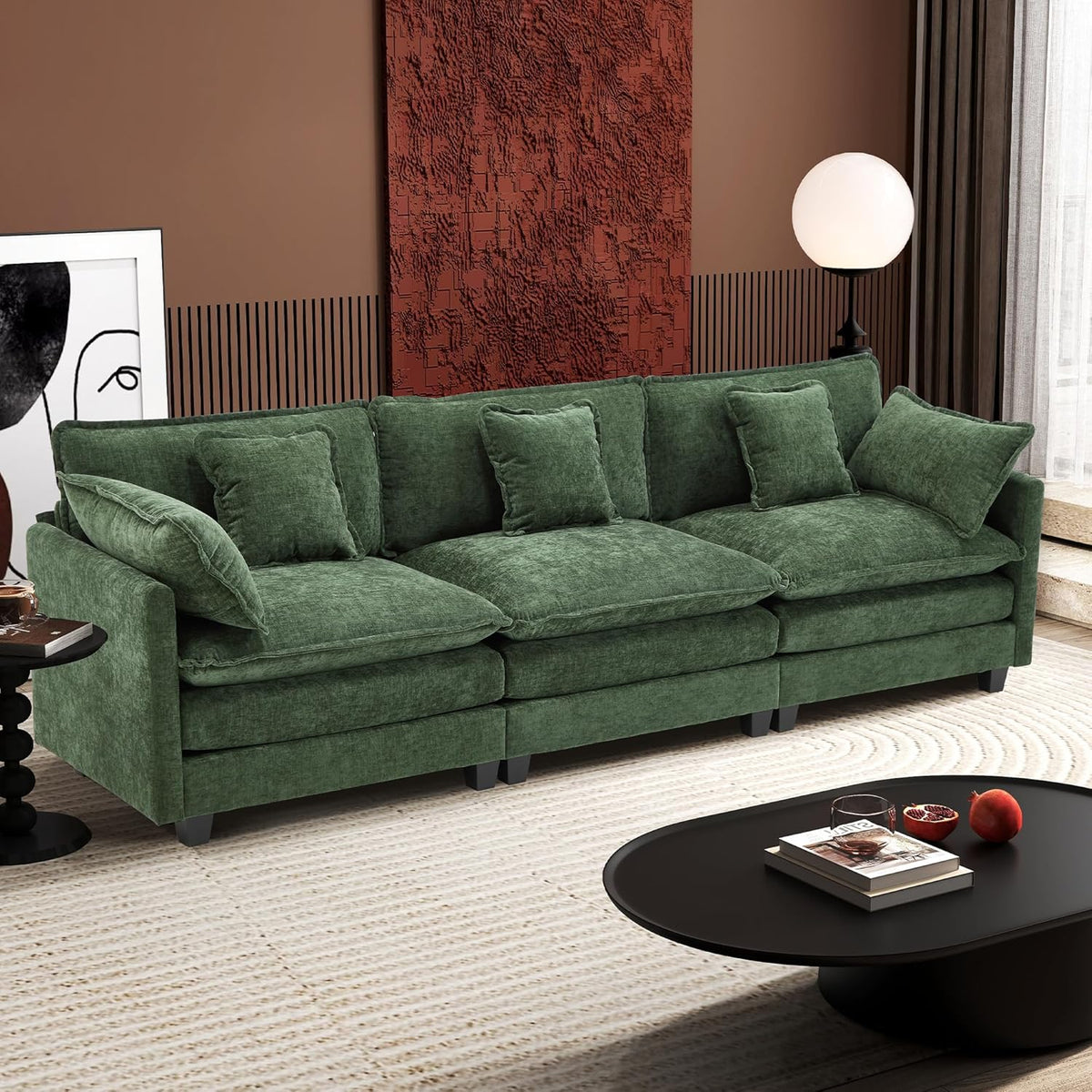 111.4 Inch L Shaped Modern Sofa Modular Cloud Sofa with Ottoman 4 Seater Chenille Deep Seat Sofa