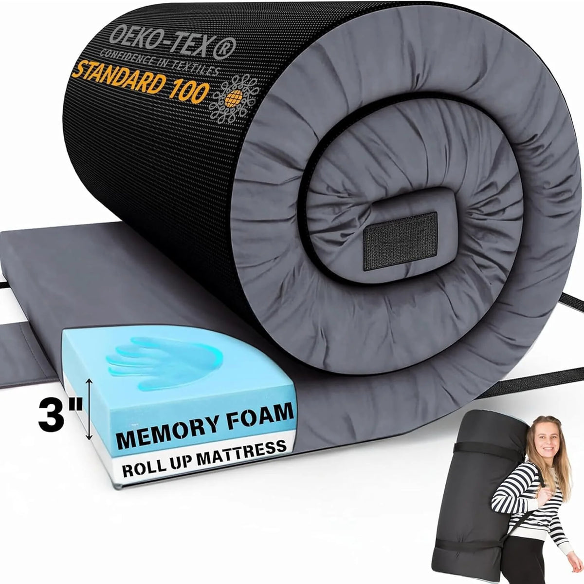 Matrix Comfort-Cell Memory Foam Camping Mattress Pad, Portable Foam Sleeping Pad for Camping, Roll up Sleeping Mat for Adults Floor Mattress Guest Floor Bed for Sleepover, Car, Tent SUV Cot Mattress