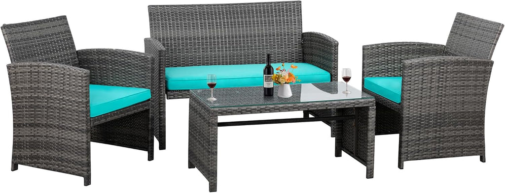 Shintenchi 4 Piece Patio Ratten Set Outdoor Furniture Set Wicker Conversation Set