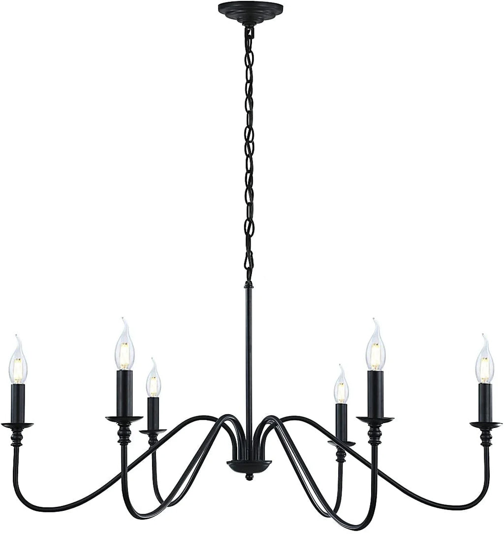 6-Arm Matte Black Candelabra Chandelier