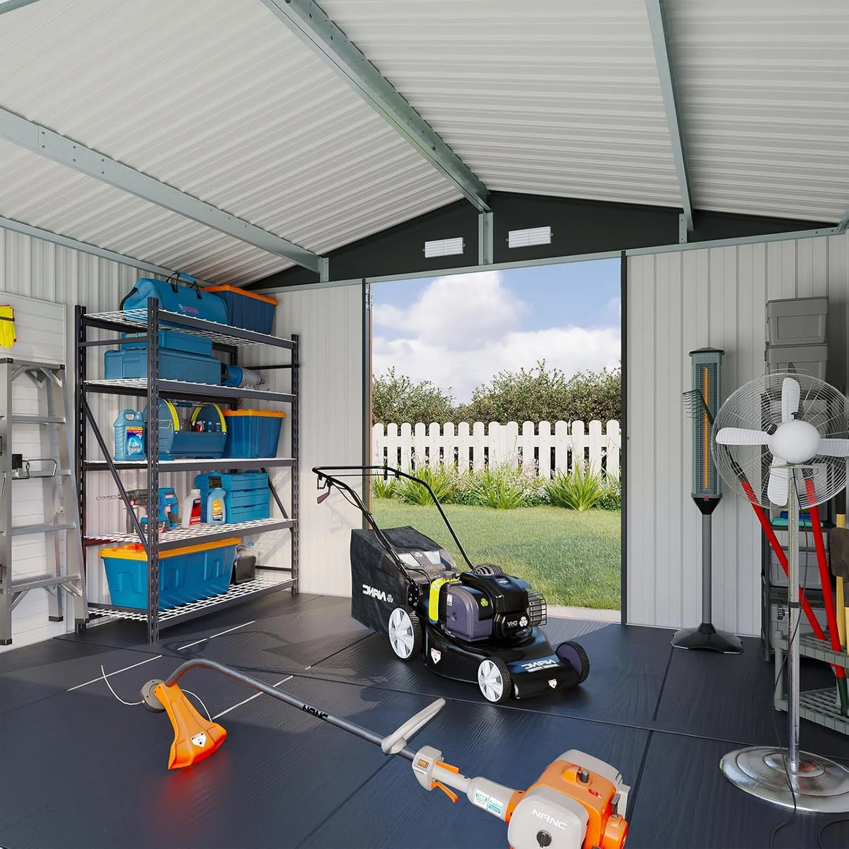 Aoxun 7.4x5.3FT Shed with Floor Galvanized Steel Outdoor Storage Shed Metal Garden Shed