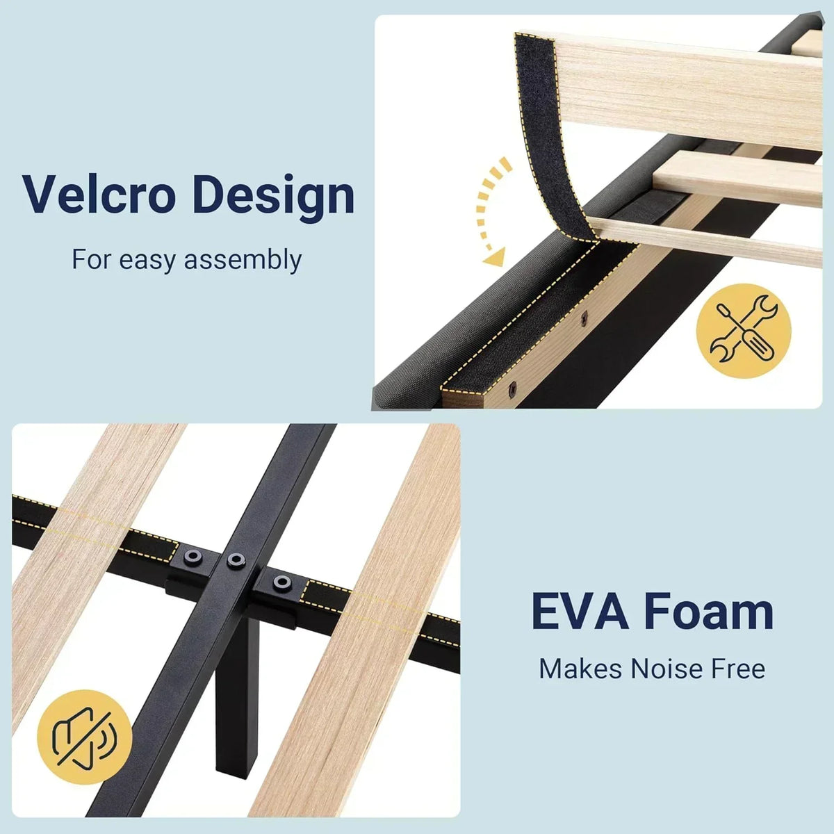 Allewie Queen Size Platform Bed Frame with Fabric Upholstered Headboard Wooden Slats Support