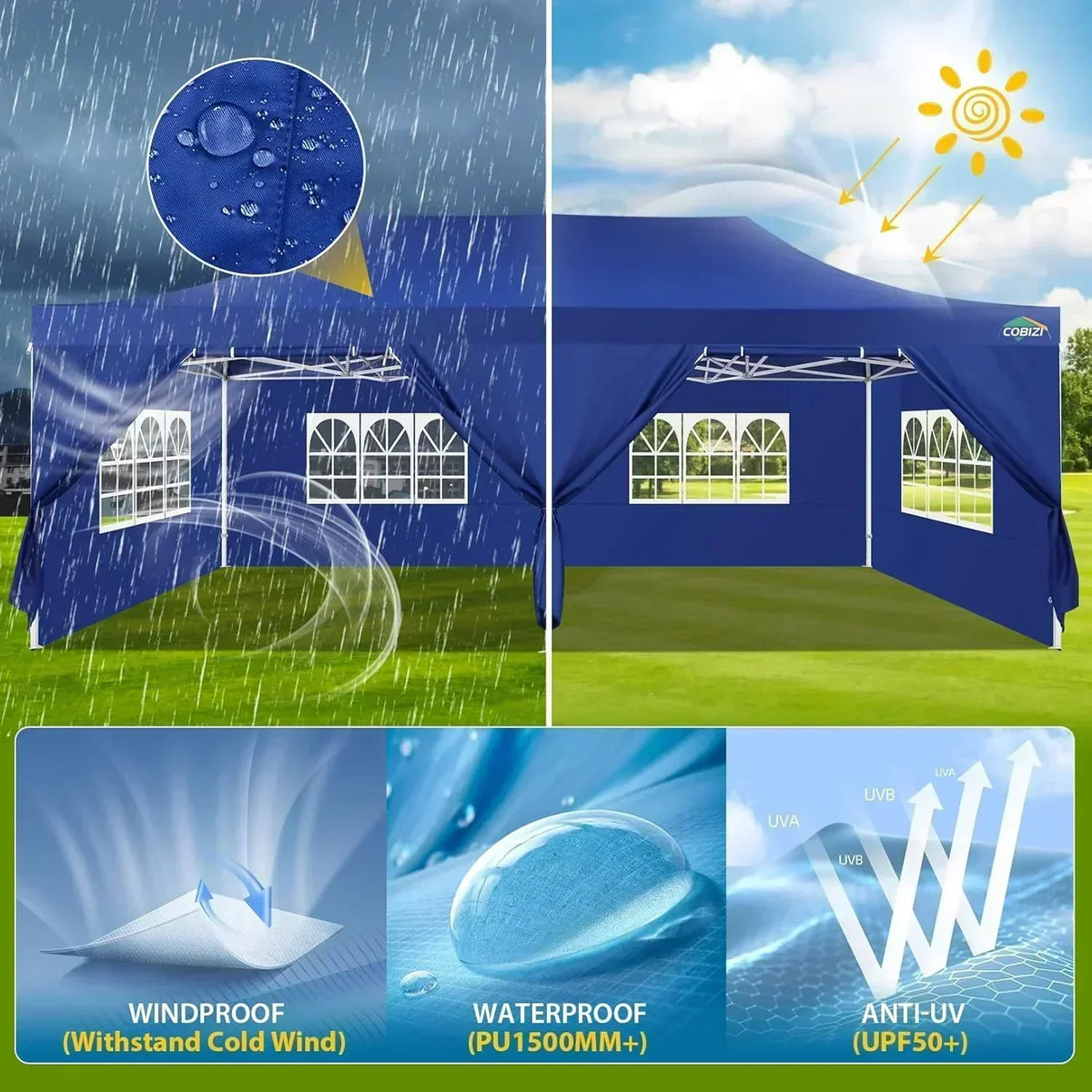 COBIZI 10x20 Heavy Duty Pop up Canopy Tent 6 sidewalls Commercial Canopy Wedding Party Tents