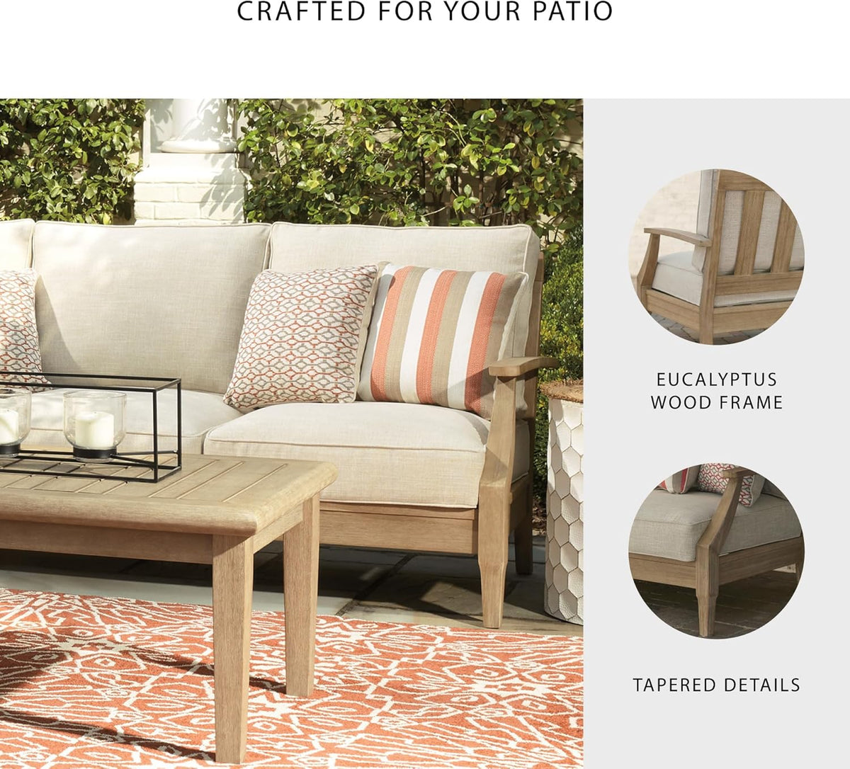 Coastal view outdoor terrace eucalyptus sofa