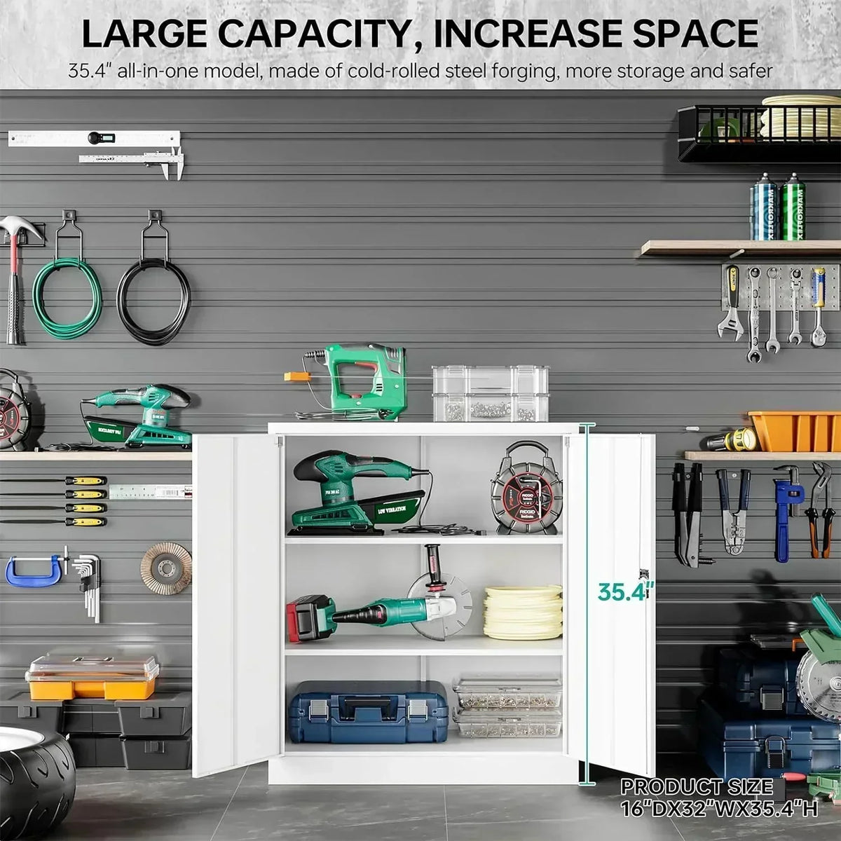 Metal Storage Cabinet with 2 Doors and 6 Shelves Black Metal Cabinet Garage Storage Cabinet