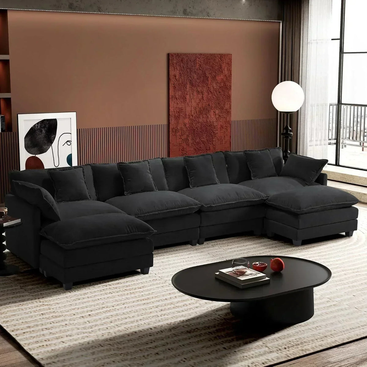 111.4 Inch L Shaped Modern Sofa Modular Cloud Sofa with Ottoman 4 Seater Chenille Deep Seat Sofa
