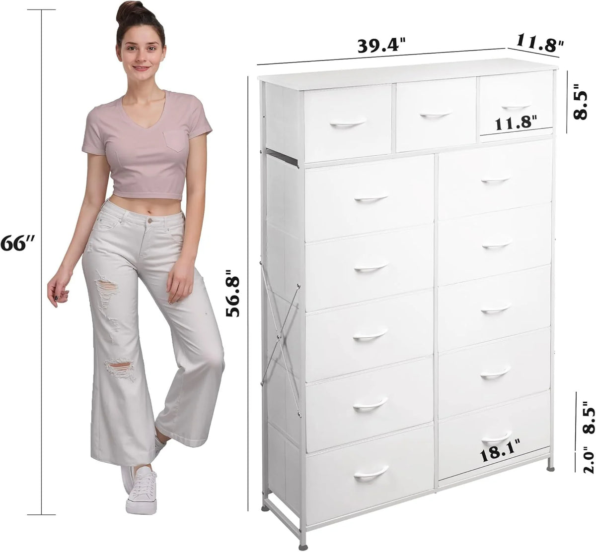 WLIVE Storage Organizer Unit with 13 Fabric Bins, Storage Drawers Organizer with Steel Frame, Tall Storage Tower Organizaton for Living Room, Hallway, Office, Charcoal Black