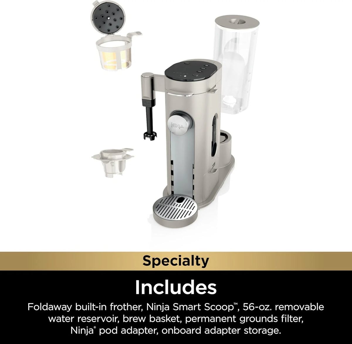 Ninja Pod & Grounds Single-Serve Coffee Maker 56-oz. Reservoir Stone PB051ST