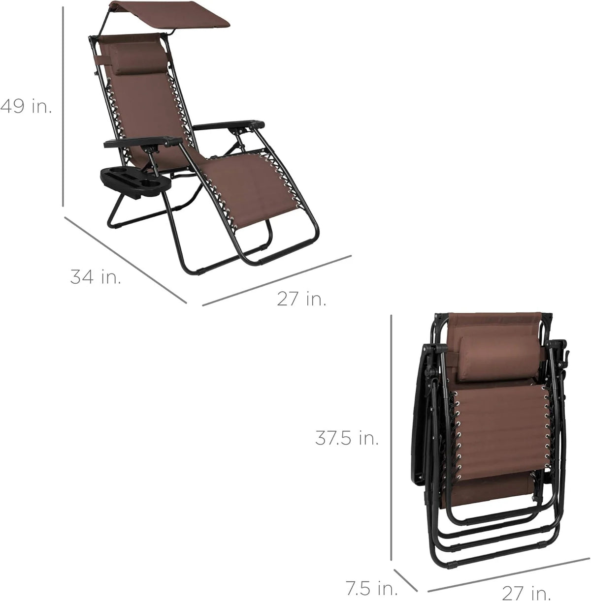 Best Choice Products Folding Zero Gravity Outdoor Recliner Patio Lounge Chair w/Adjustable Canopy Shade, Headrest, Side Accessory Tray, Textilene Mesh - Peacock Blue