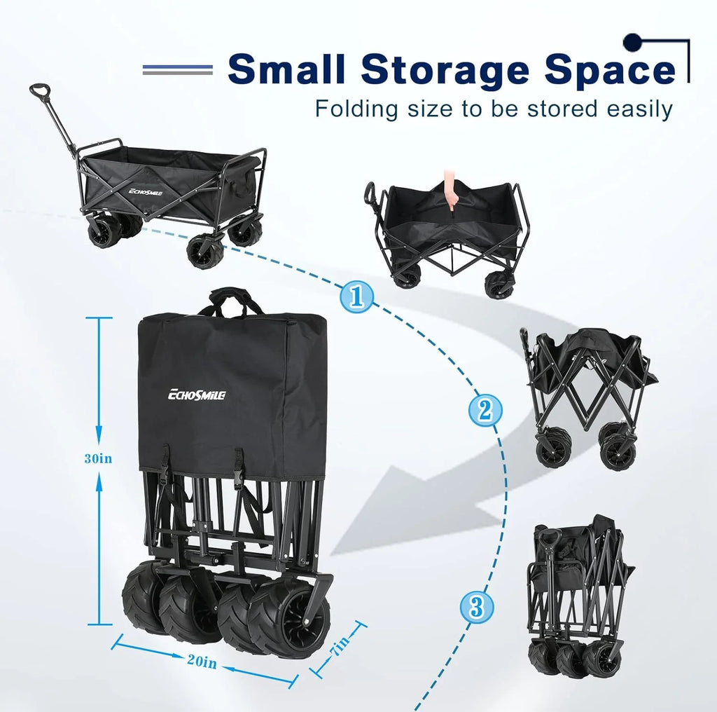 Heavy Duty 350 lb Capacity Foldable Caravan, Outdoor Folding Camping Caravan, Portable Grocery Cart, Adjustable Rolling Cart