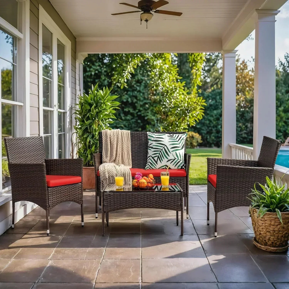 4 piece outdoor patio furniture set rattan chair wicker set