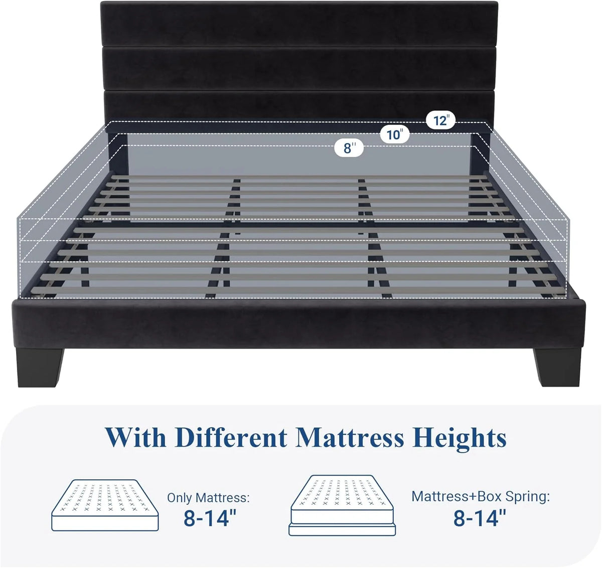 Allewie Queen Size Platform Bed Frame Fabric Upholstered Headboard Wooden Slats Support