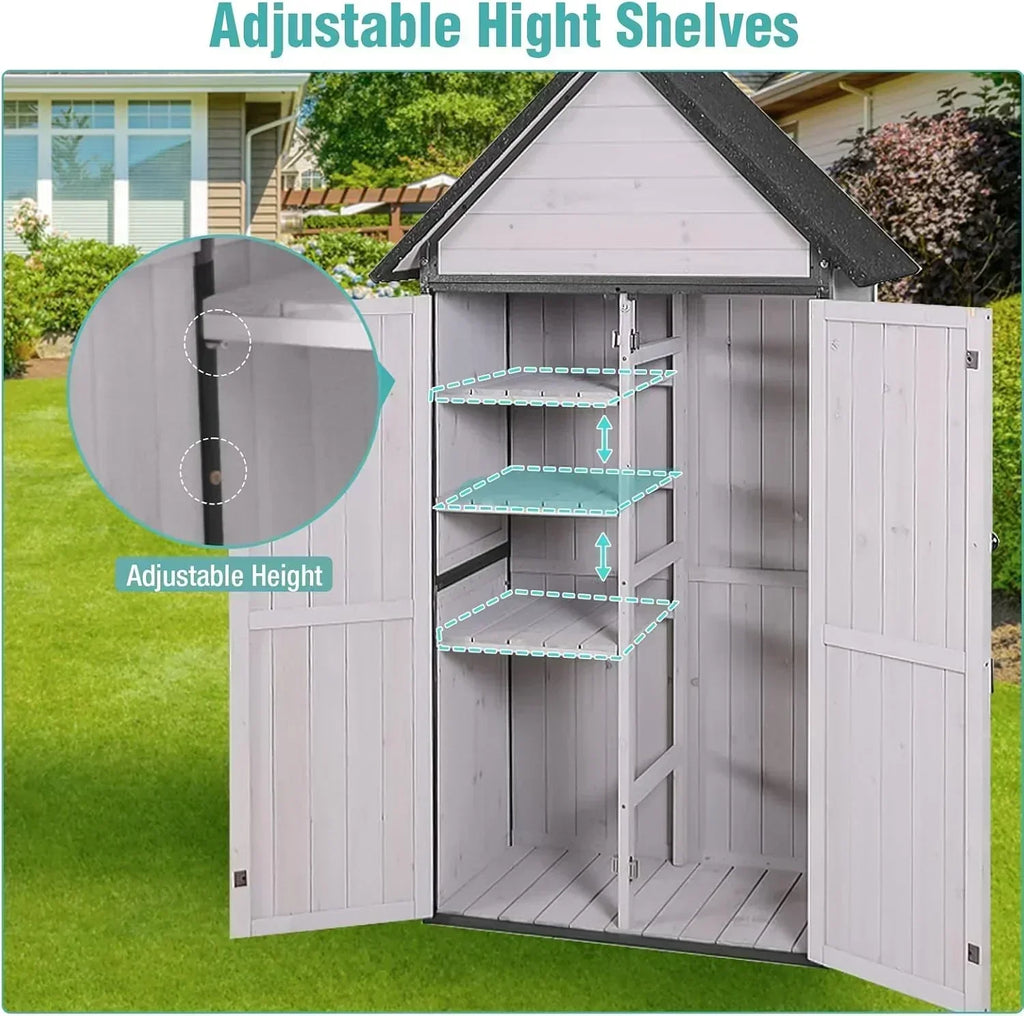 Sheds Outdoor Storage Garden Shed with Metal Frame Structure Adjustable Shelves Capacity Storage