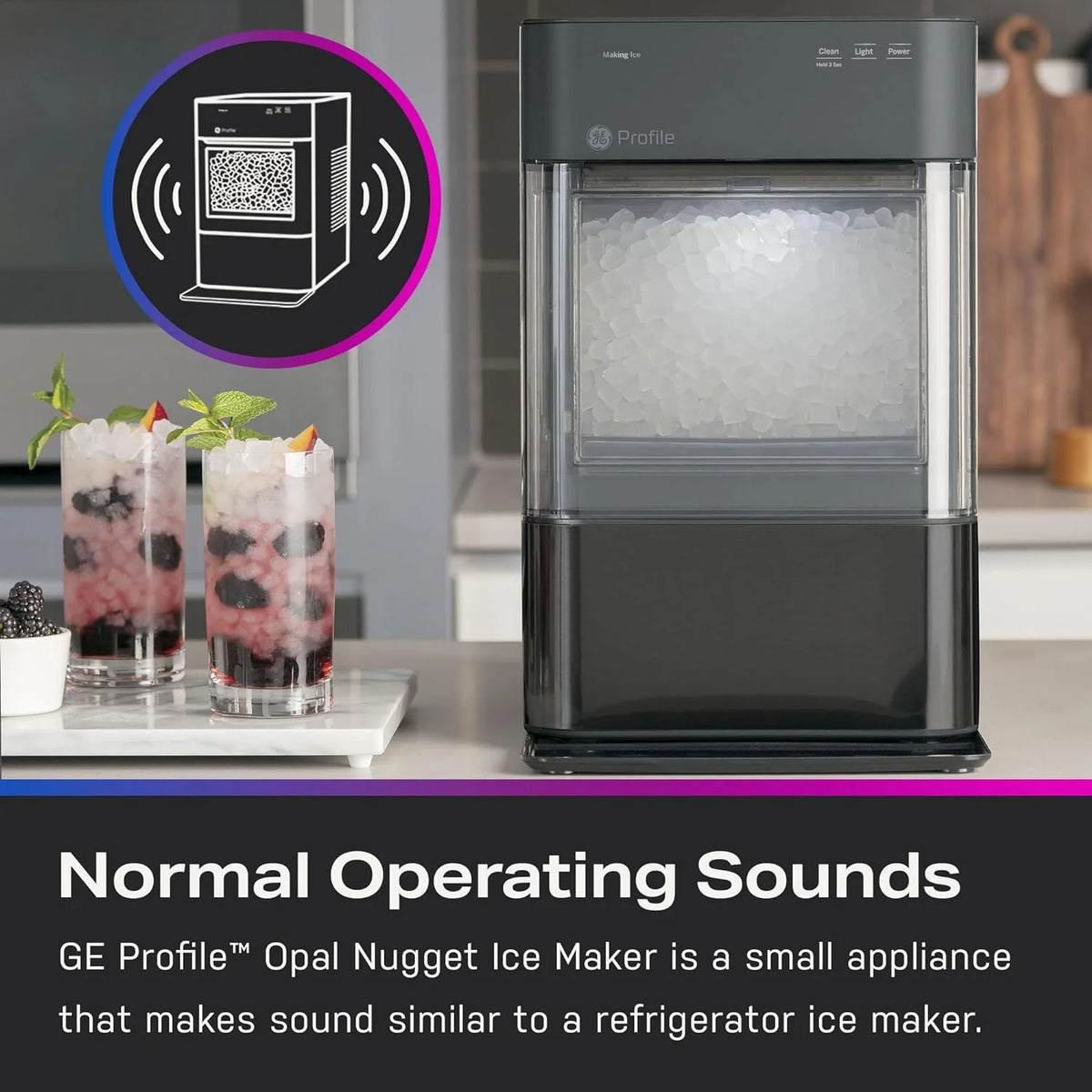 GE Profile Opal 2.0 with 0.75 Gallon Tank, Chewable Crunchable Countertop Nugget Ice Maker, Scoop included, 38 lbs in 24 hours, Pellet Ice Machine with WiFi & Smart Connected, Stainless Steel