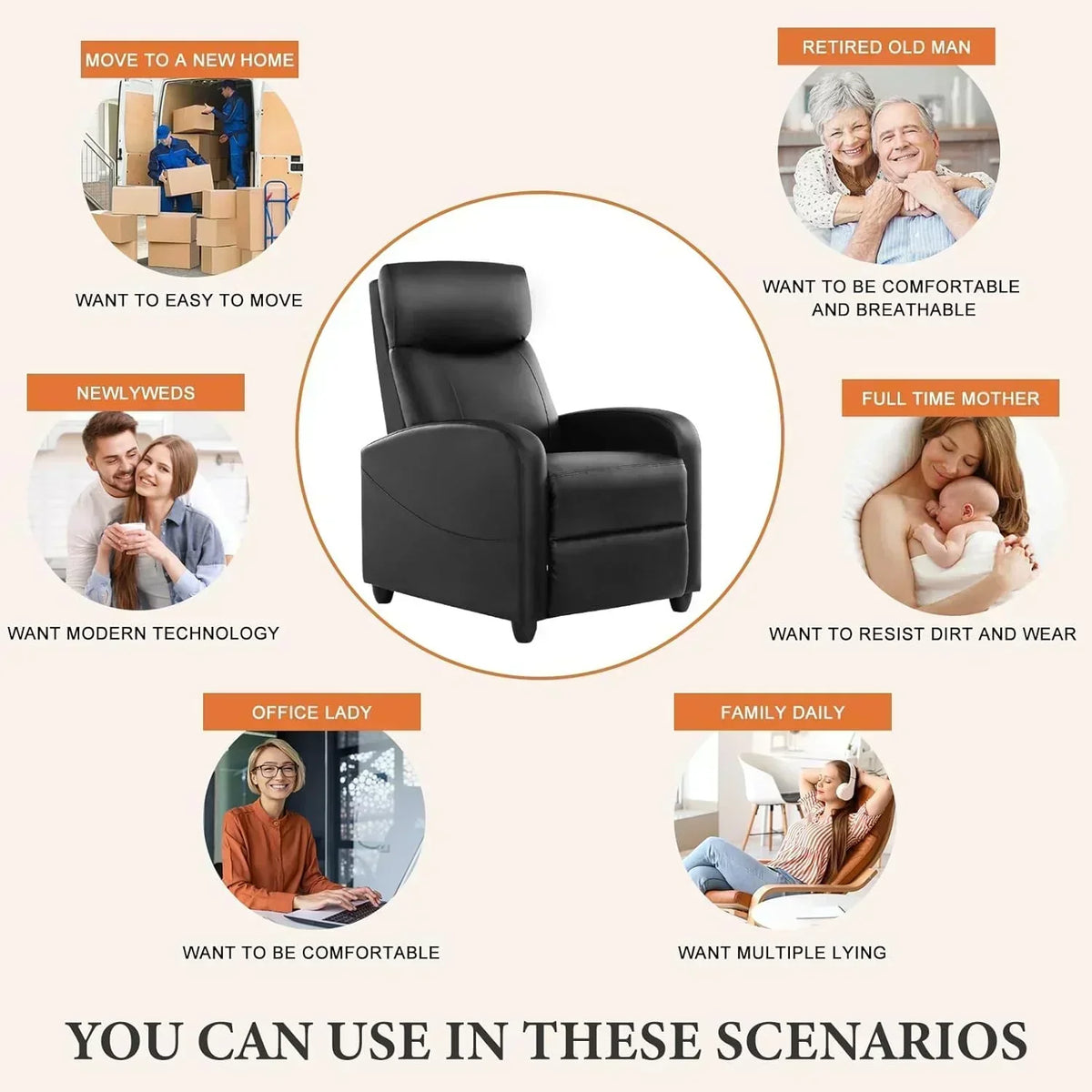 Sweet and crisp rocking chair 360 degree rotating recliner with sliding function