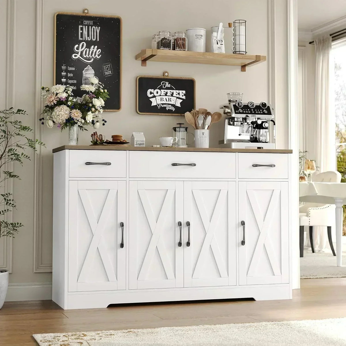 Sideboard with drawers large 55-inch sideboard modern farmhouse wood kitchen dining table