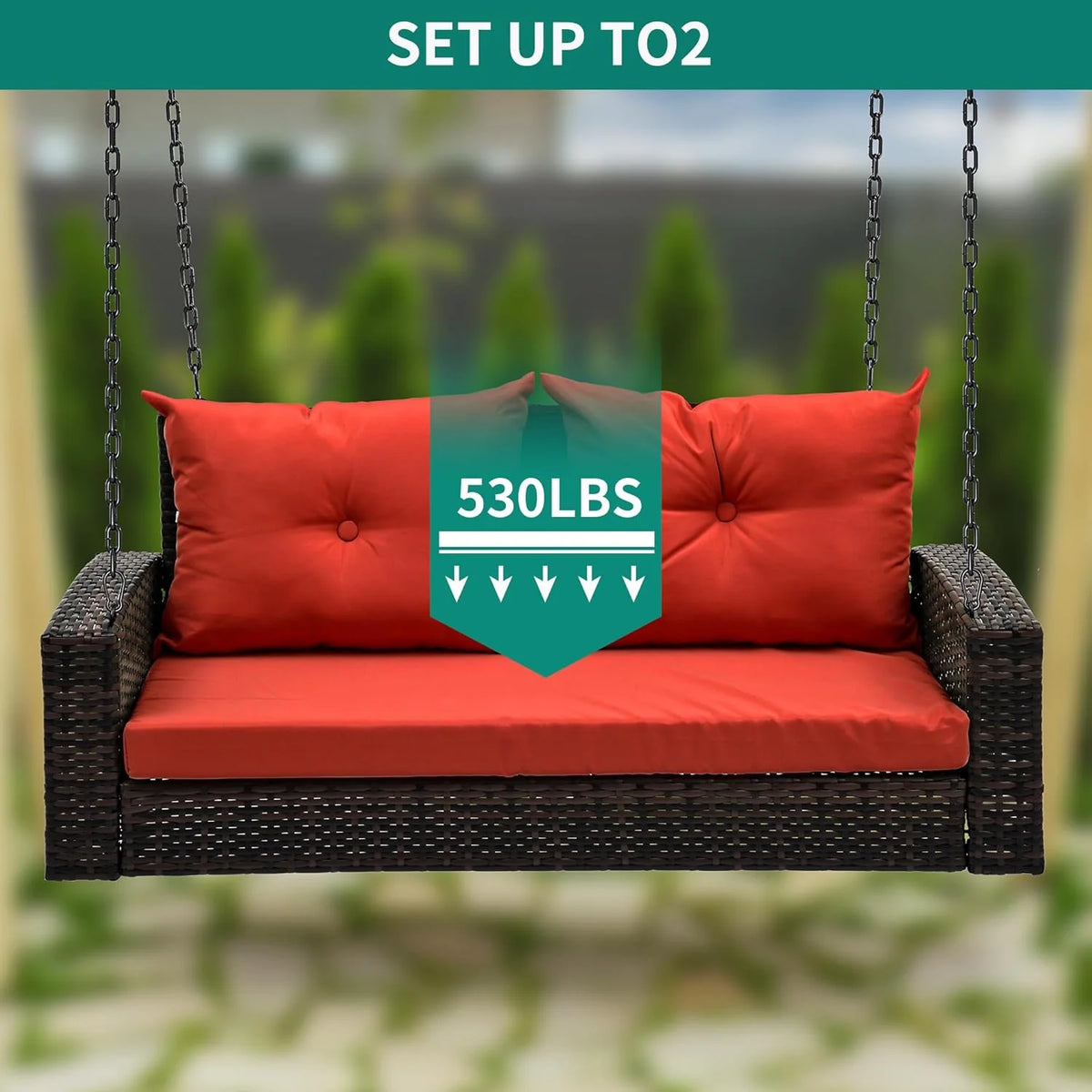 YITAHOME Hanging Porch Swing Chair Sits 3 People, Wicker Outdoor Swing Bench, Patio Lounge Chair, 1 Seating Cushion and 3 Back Cushions, w/Removable Covers, for Garden, Balcony, Backyard, Brown