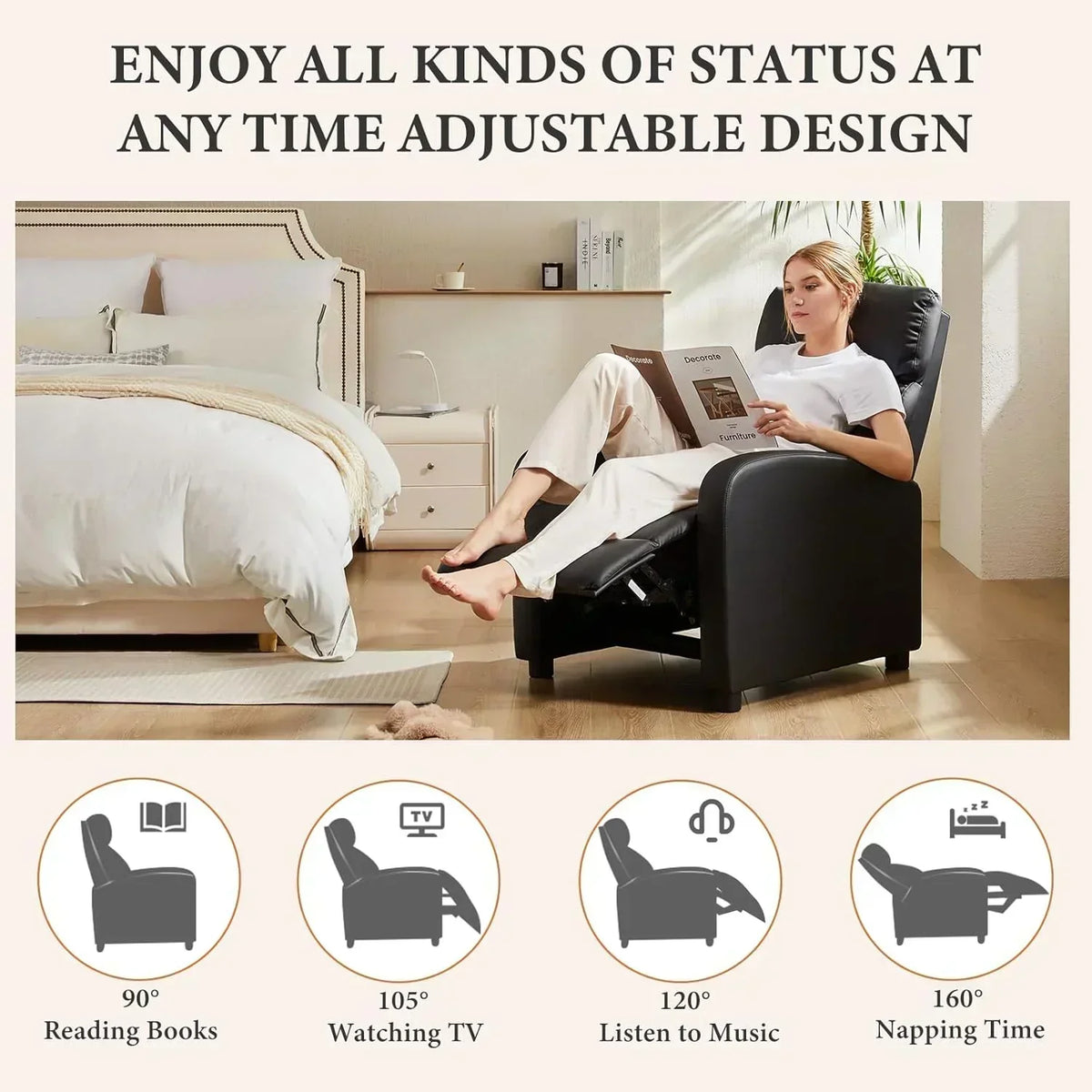 Sweet and crisp rocking chair 360 degree rotating recliner with sliding function