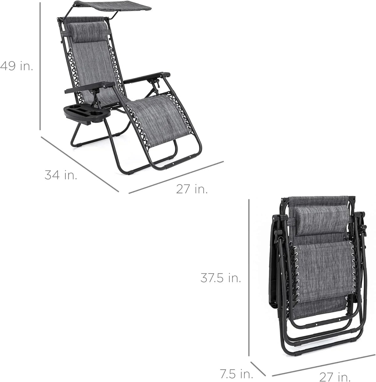 Best Choice Products Folding Zero Gravity Recliner Patio Lounge Chair Adjustable Canopy Shade