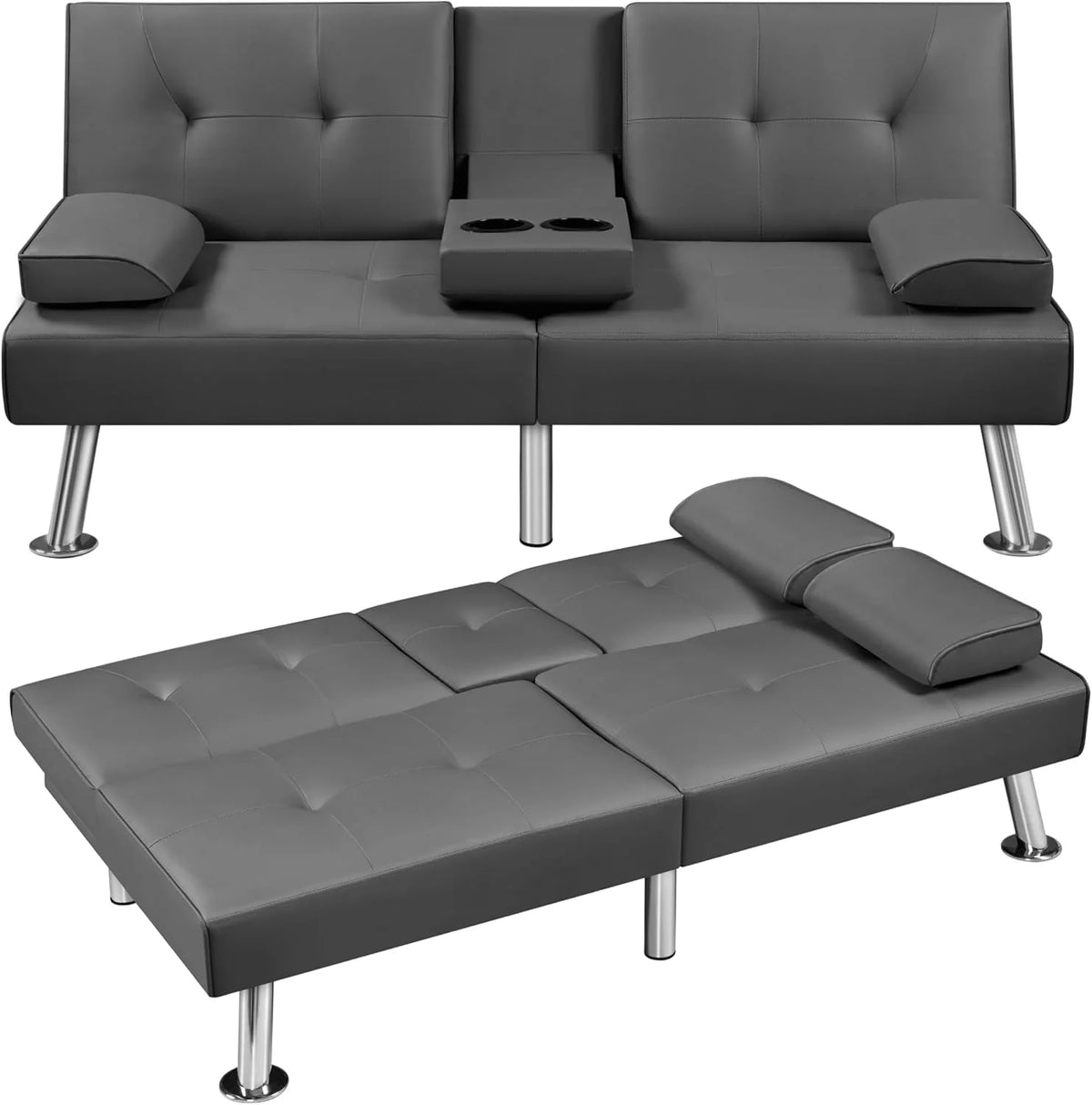 Convertible Sofa Bed Modern Imitation Leather Home Recliner Flip Double Sofa Folding Sofa Bed Guest Bed