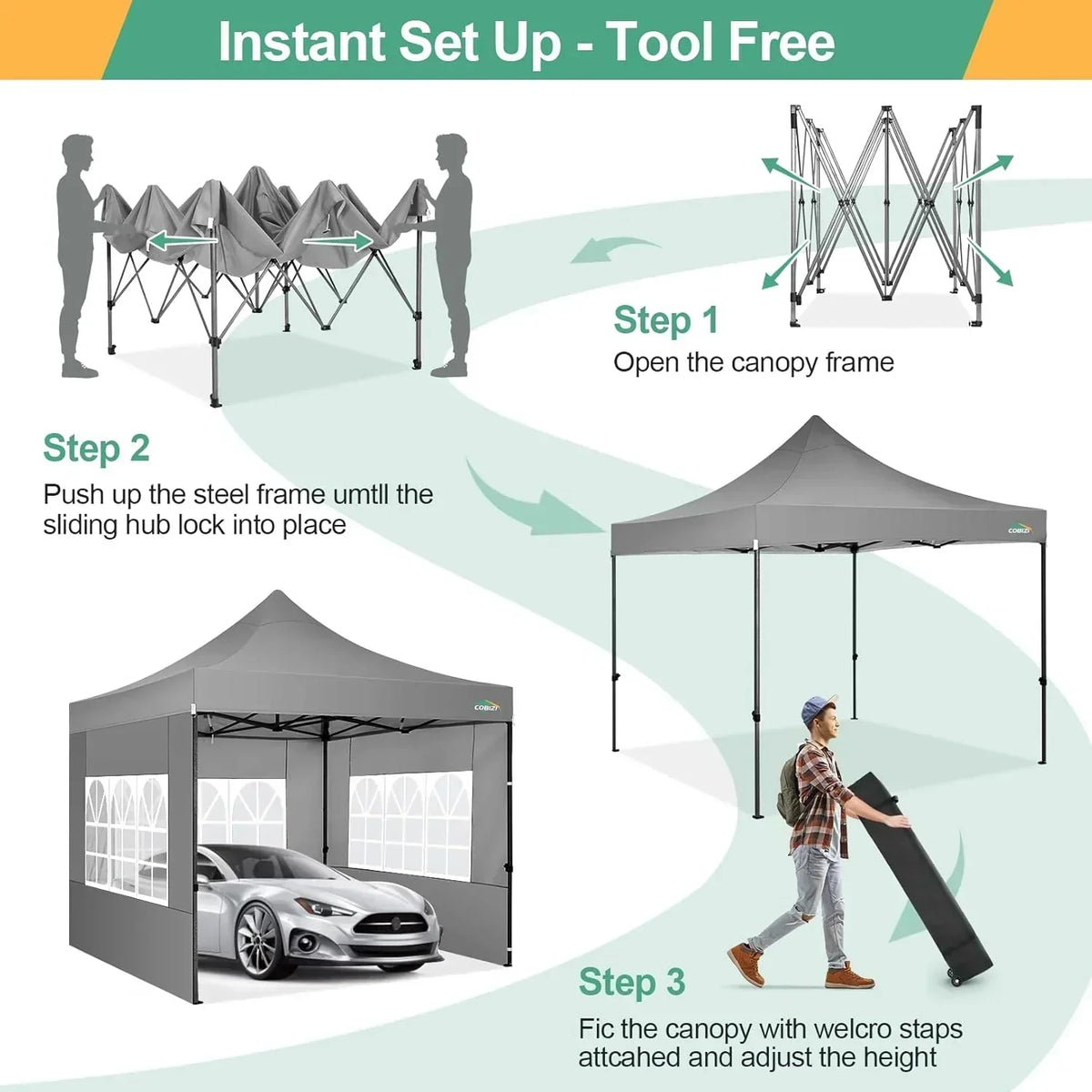 COBIZI 10x20 Heavy Duty Pop up Canopy Tent 6 sidewalls Commercial Canopy Wedding Party Tents