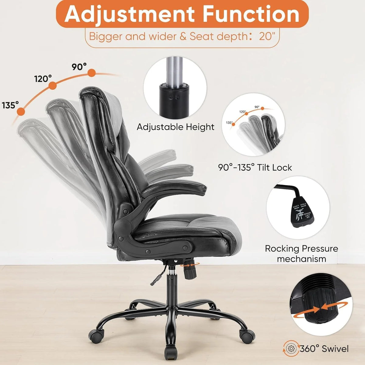 Ergonomic Office Chair Heavy Duty Work Desk Chair Adjustable Swivel Rolling Chair with Wheels