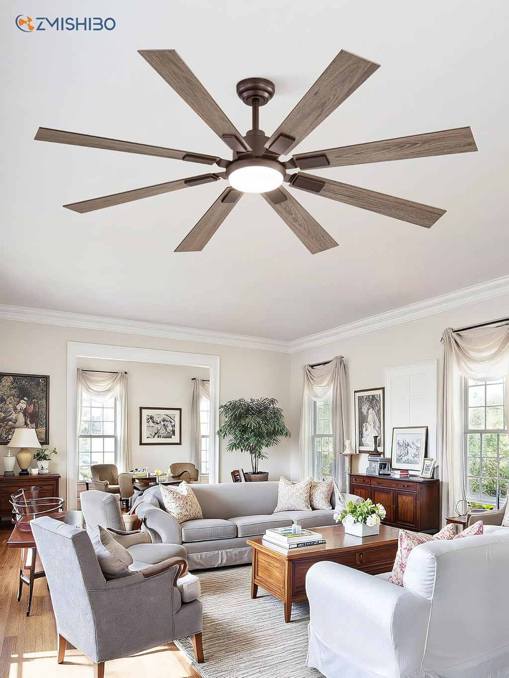 Zmishibo 72-inch large ceiling fan with lighting and remote indoor/outdoor