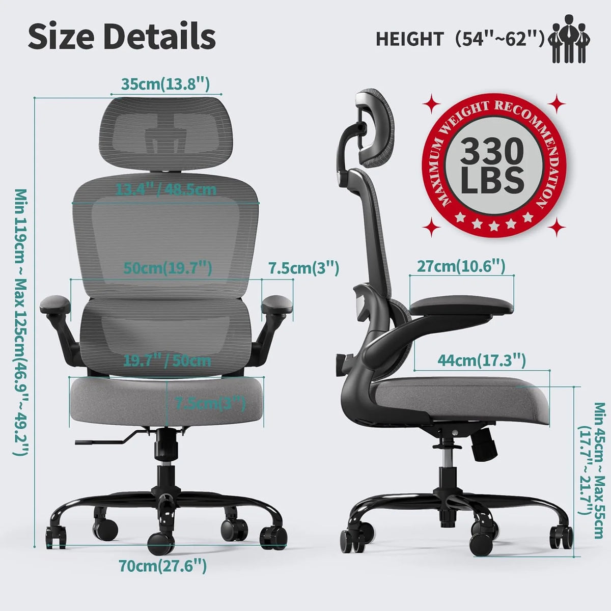 Office Chair Ergonomic Desk Chair, 330 lbs Home Mesh Desk Chair with Wheels, Comfortable Gaming Chair, High Back Office Chair