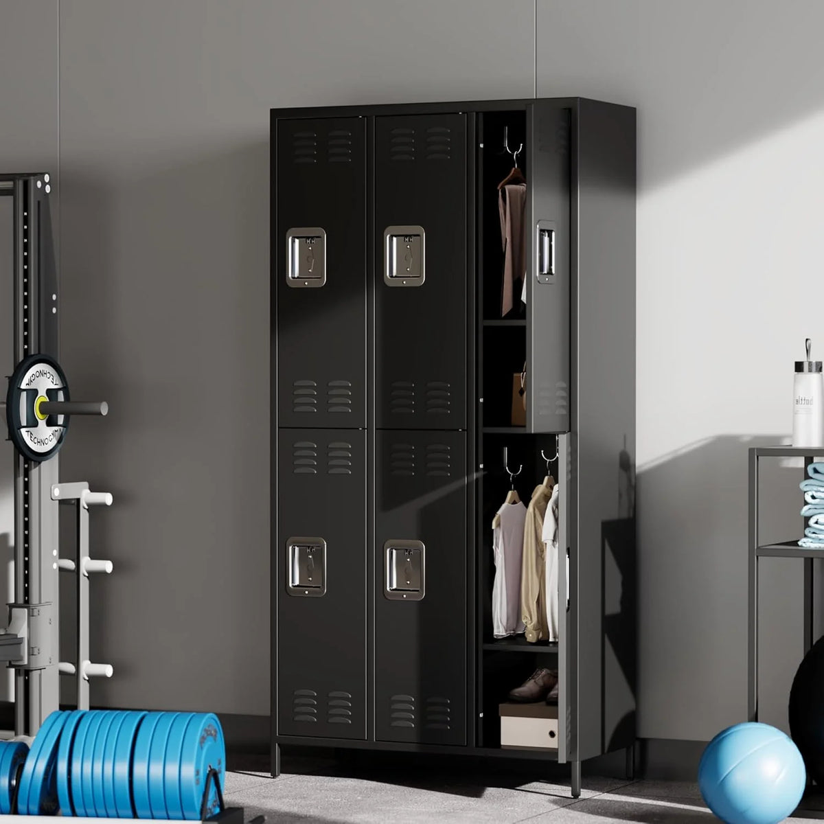 GAOMON Locker for Employees, 6 Doors Locker Cabinet with Hooks, Storage Locker for Home, Office, Gym, School, Assembly Required, Black
