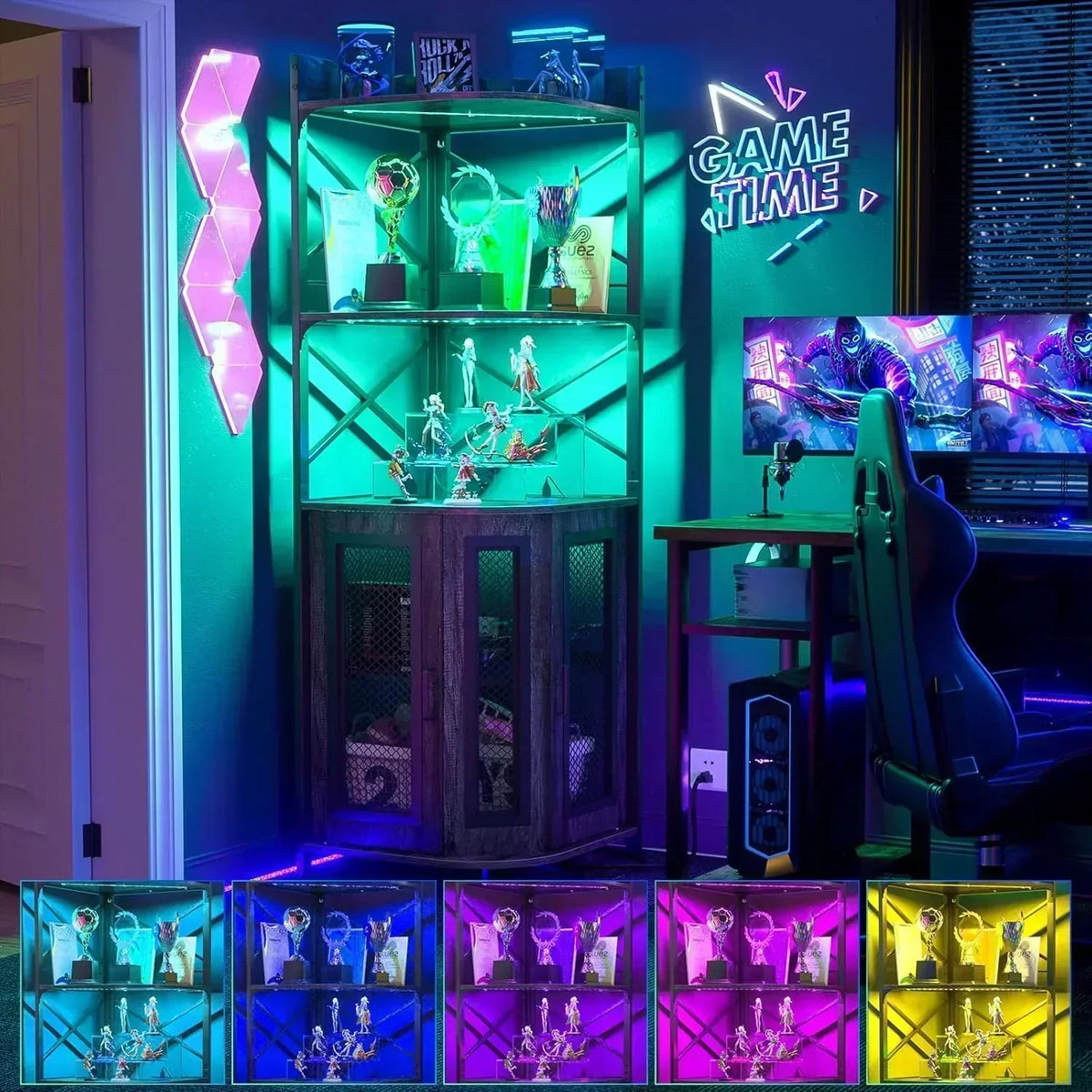 Corner bar cabinet with power socket industrial style wine cabinet light strip and glass rack
