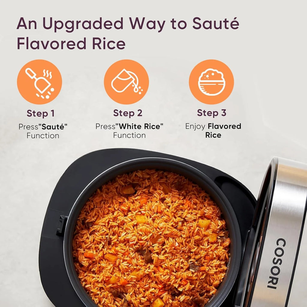 COSORI Rice Cooker 10 Cup, 24h Keep Warm, 18 Functions Fuzzy Logic Rice Maker with Stainless Steel Steamer Basket, Sauté, Slow Cooker