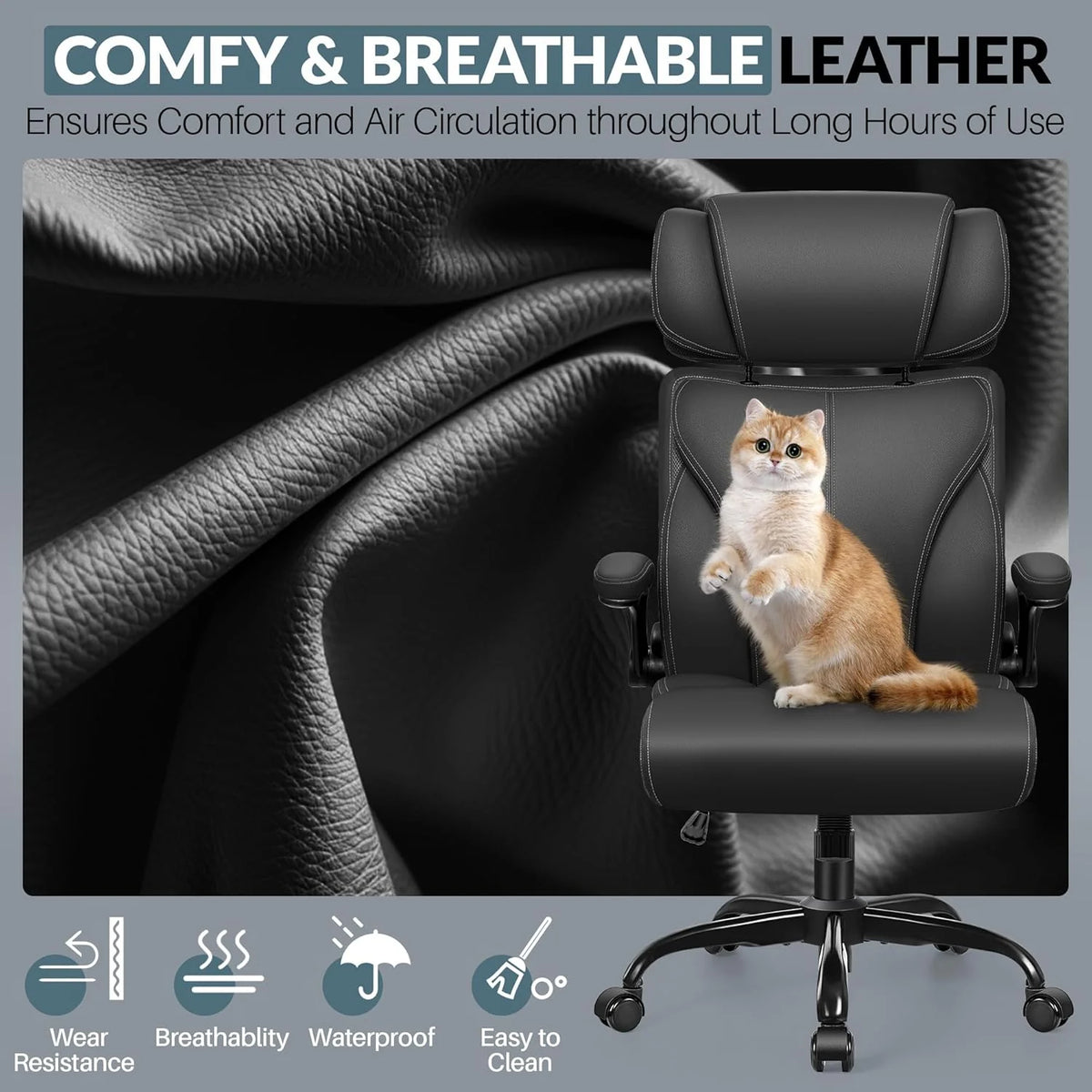 Office Chair Large High-Foot Computer Desk Chair, Breathable Leather Chair Lumbar Support Rotating Computer Chair