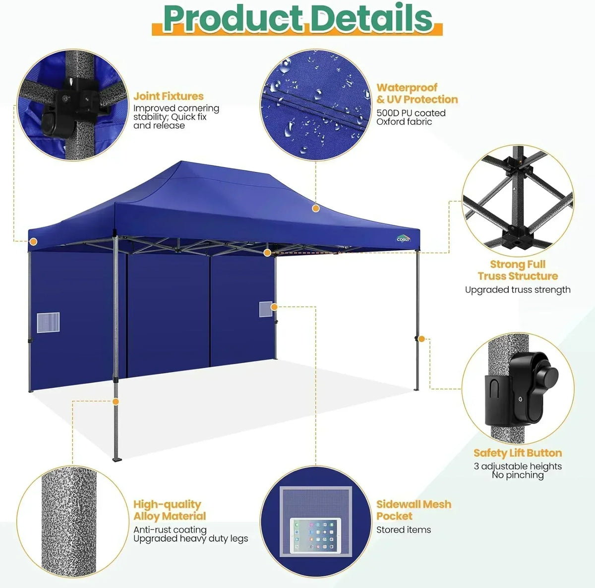 COBIZI 10x20 Heavy Duty Pop up Canopy Tent 6 sidewalls Commercial Canopy Wedding Party Tents
