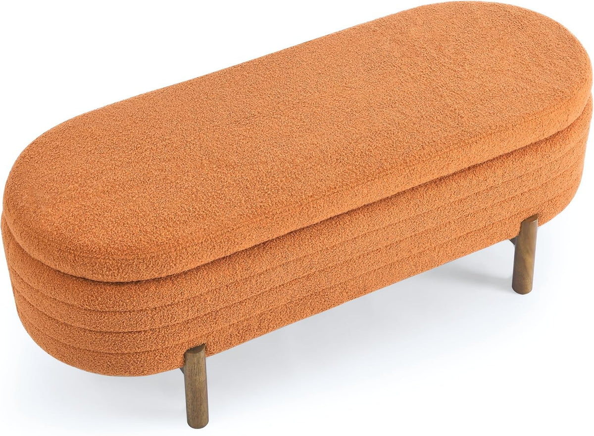 Furniliving Modern Storage Ottoman Bench, Sherpa Ottoman End of Bed Bench with Solid Wood Legs Upholstered Ottoman Benches with Storage Indoor Bench