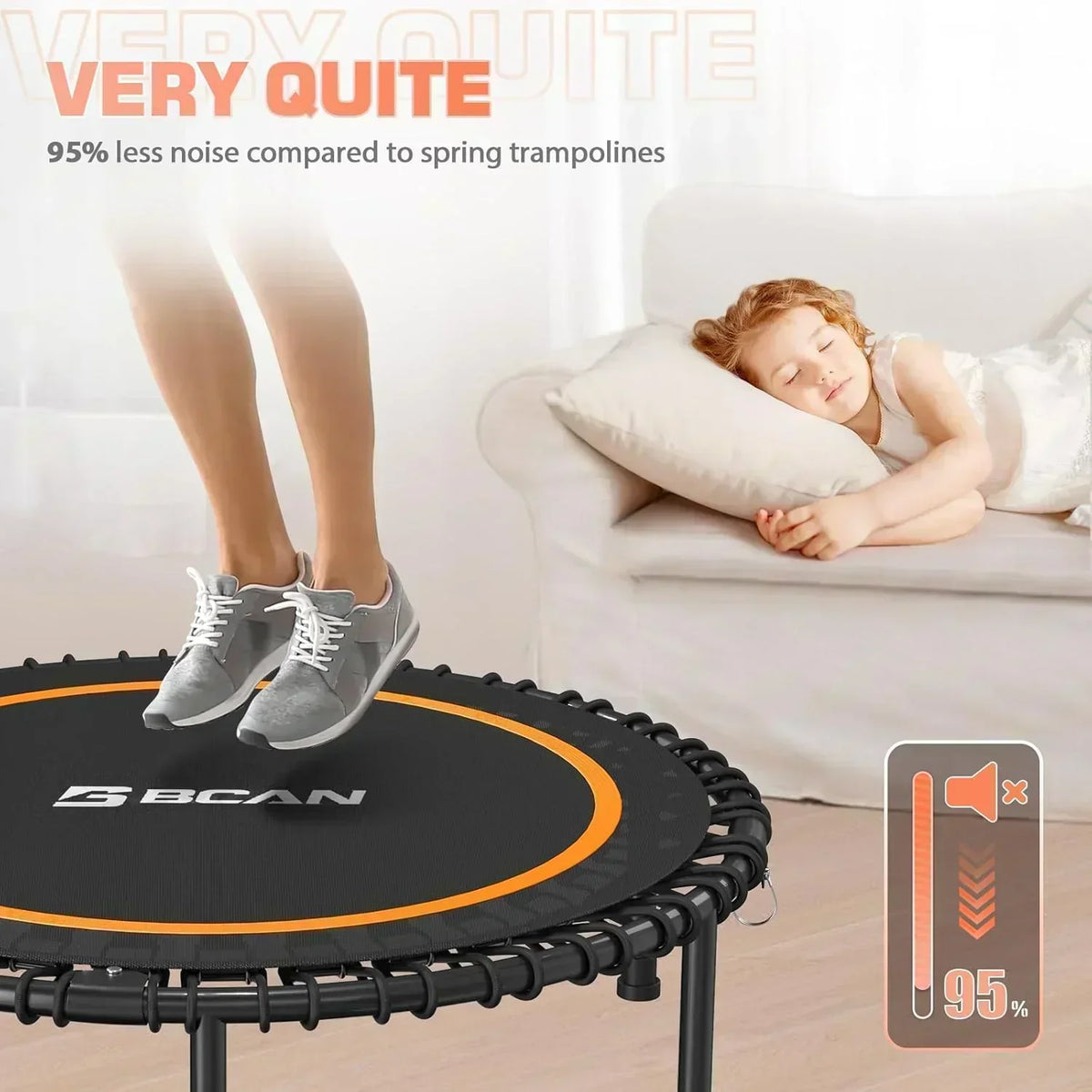 BCAN 450/550 LBS Foldable Mini Trampoline Fitness Trampoline Bungees Adjustable Foam Handle