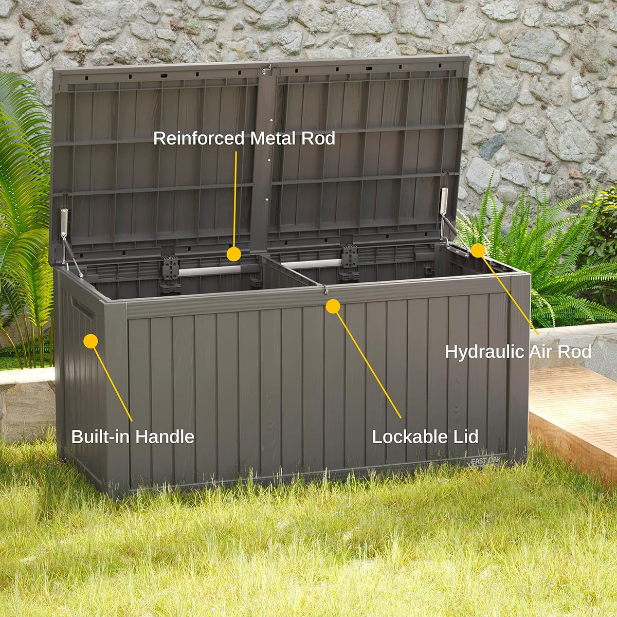 EAST OAK Outdoor Storage Box, 60 Gallon Deck Box Indoor and Outdoor Use, Waterproof Resin Storage Bin