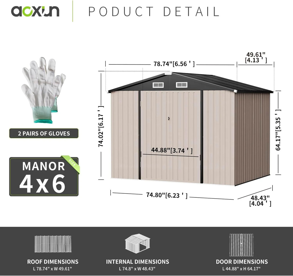 Aoxun 12x10 FT Shed Metal Outdoor Waterproof Storage Shed Steel Utility Garden Tool Shed with Door & Lock Outdoor Storage for Garden Patio Lawn Poolside, Brown