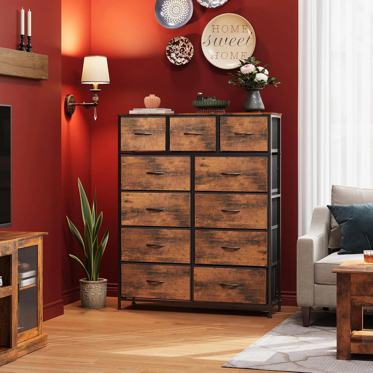 Storage Organizer Unit with 11 Fabric Bins, Storage Drawers Organizer with Steel Frame, Tall Storage Tower Organizaton