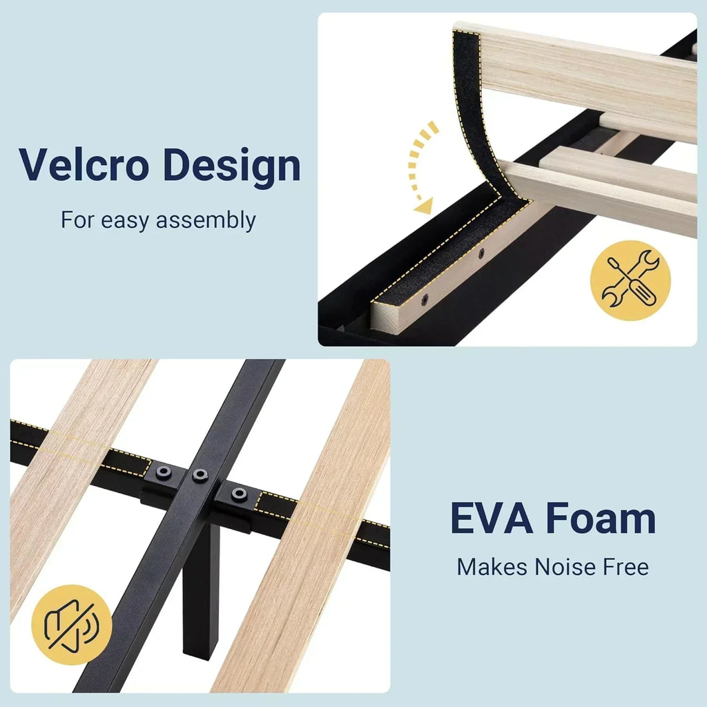 Allewie Queen Size Platform Bed Frame with Fabric Upholstered Headboard Wooden Slats Support