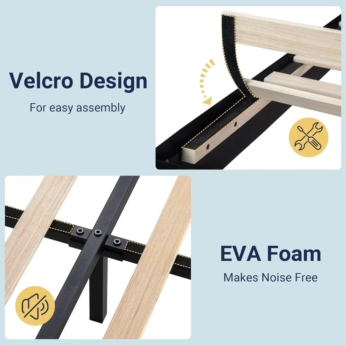 Allewie Queen Size Platform Bed Frame with Fabric Upholstered Headboard Wooden Slats Support