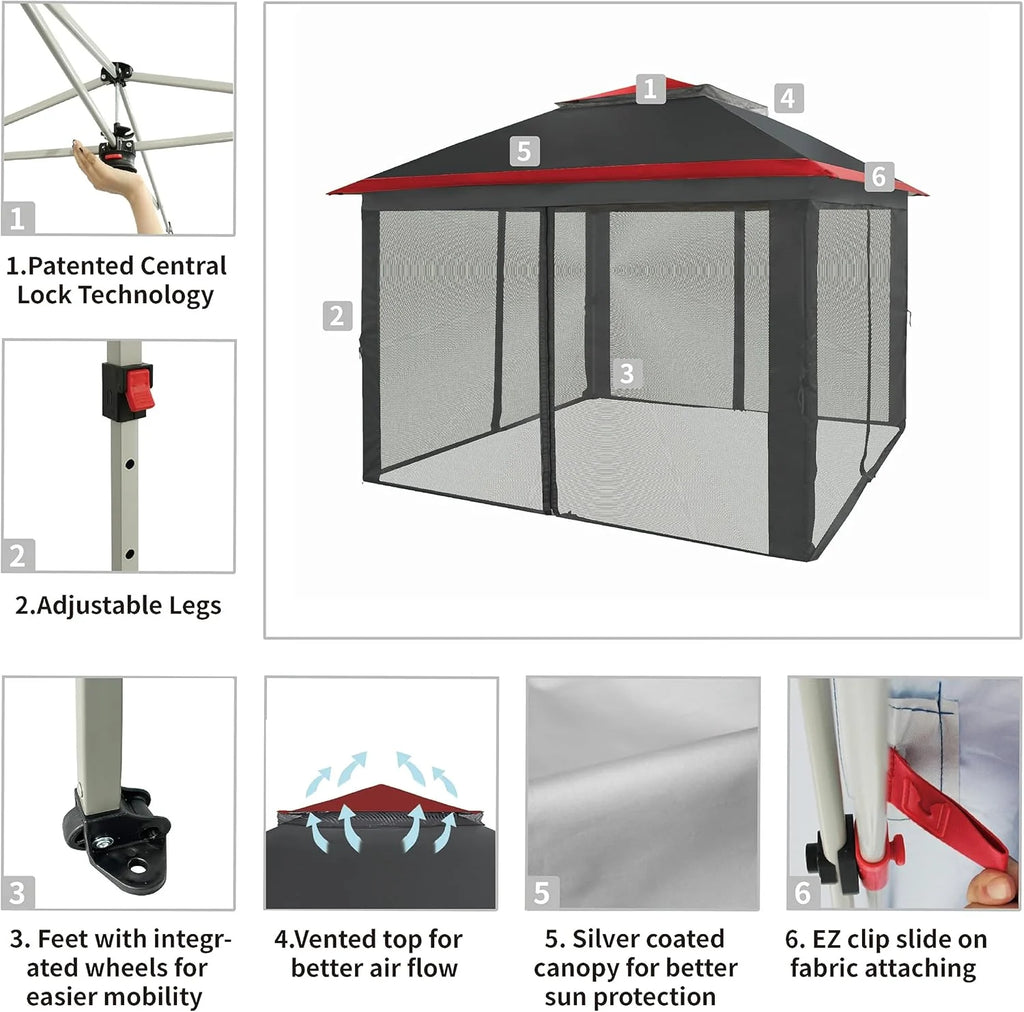 CROWN SHADES 13x13 Pop Up Gazebo, Canopy Tent, Gazebos on Clearance - Outdoor Gazebo for Backyard & Patio Furniture - Carpa Pop Up Tent with Wheeled STO-N-Go Cover Bag (White)